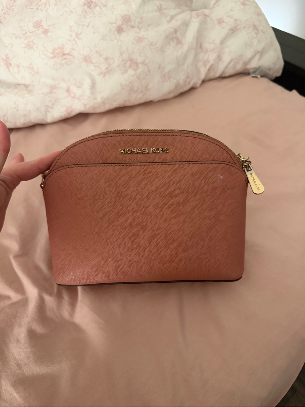 MICHAEL KORS Coral Saffiano Leather Dome Cosmetic Case